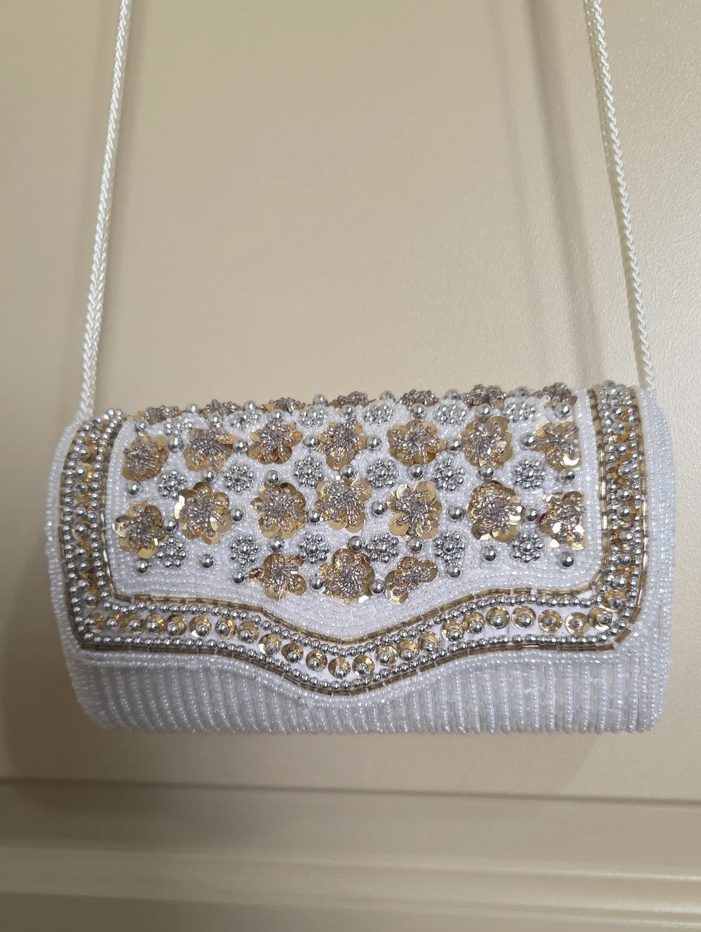 Embellished White & Gold Evening Clutch